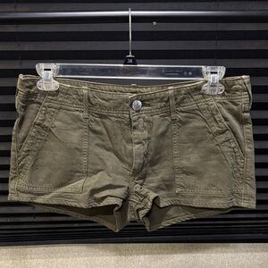 True Religion Zoe Military Dark Olive Green Low Rise Cotton Linen Short WN 30”